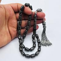 Gümüş Zincir Model İşlemeli Erzurum Oltu Taşı Tesbih