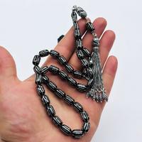 Gümüş Zincir Model İşlemeli Erzurum Oltu Taşı Tesbih