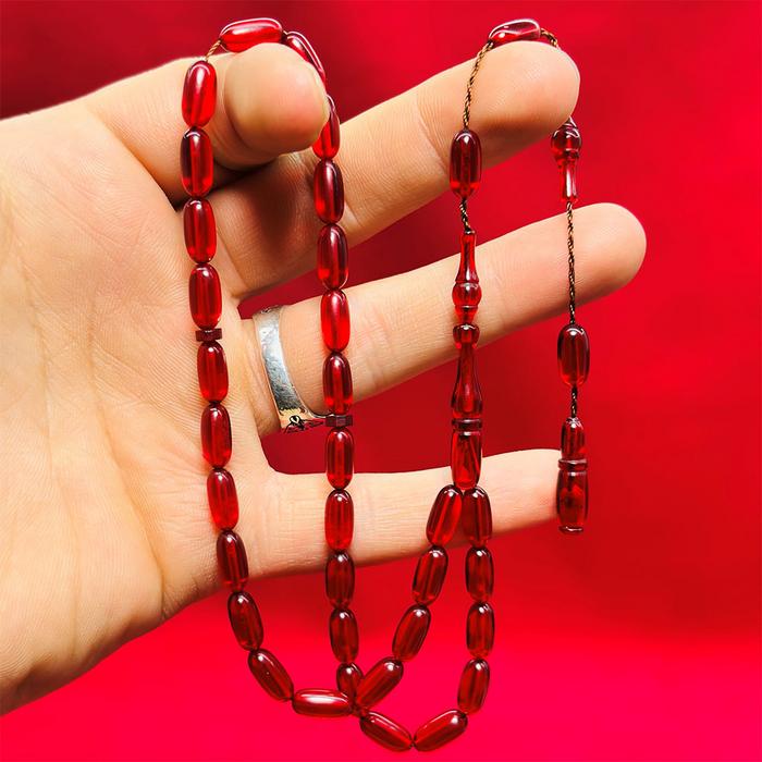 İnce Kırmızı Sıkma Ateş Kehribar Tesbih