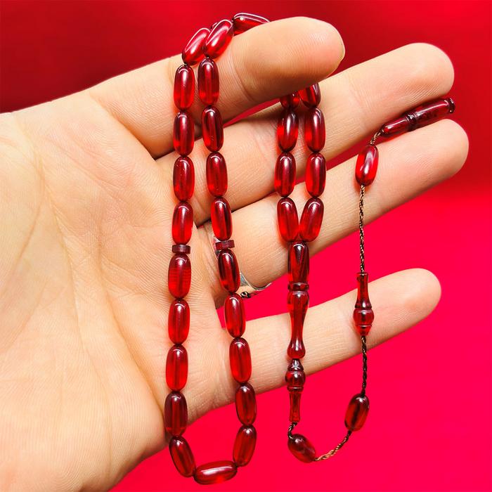 İnce Kırmızı Sıkma Ateş Kehribar Tesbih