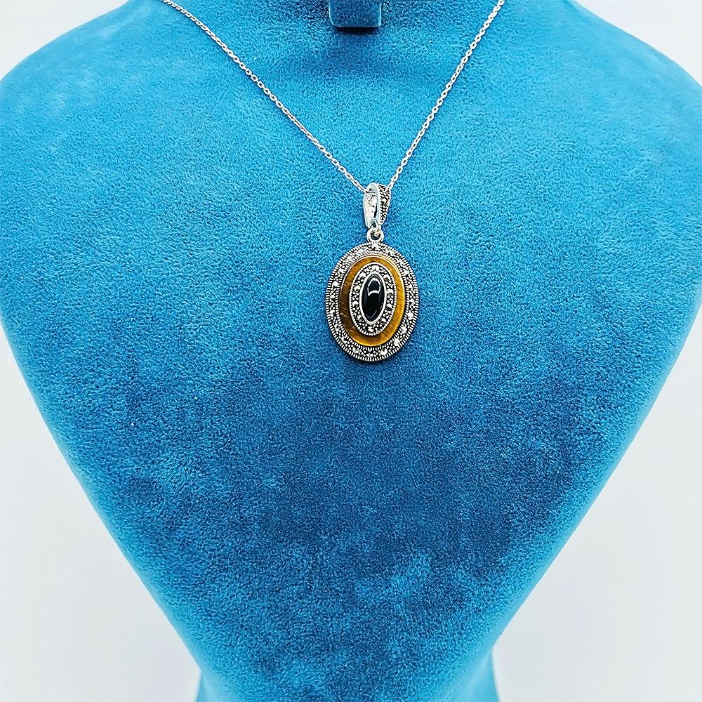 Tiger's Eye & Oltu Stone Crafted 925 K Silver Necklace
