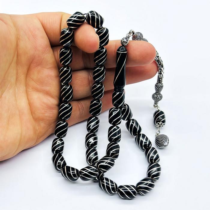 Kapsül Kesim Çeşmi Bülbül İşlemeli Erzurum Oltu Taşı Tesbih