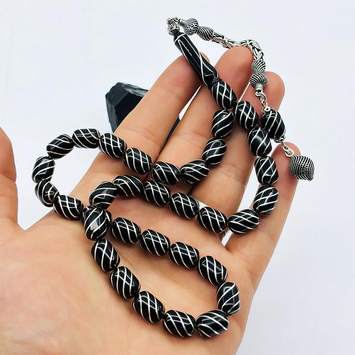 Kapsül Kesim Çeşmi Bülbül İşlemeli Erzurum Oltu Taşı Tesbih