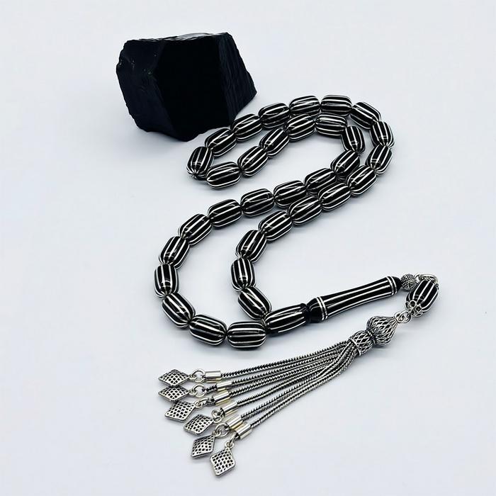 Kapsül Kesim Karpuz Dilimi İşlemeli Erzurum Oltu Taşı Tesbih