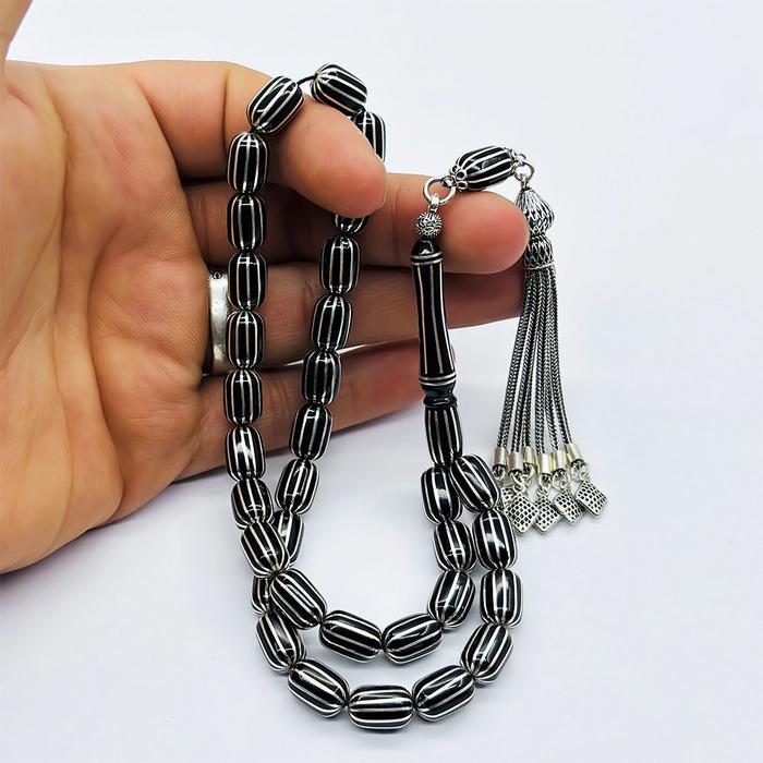 Kapsül Kesim Karpuz Dilimi İşlemeli Erzurum Oltu Taşı Tesbih