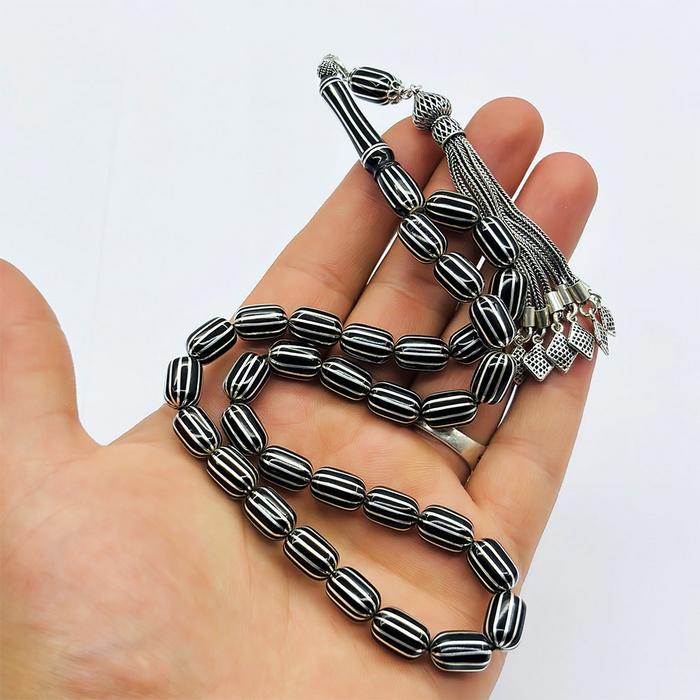 Kapsül Kesim Karpuz Dilimi İşlemeli Erzurum Oltu Taşı Tesbih