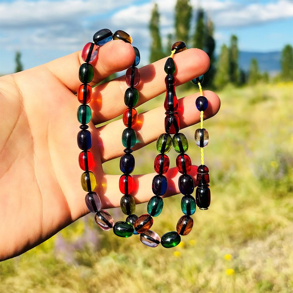 Red İmameli Bonibon Pressed Fire Amber Prayer Beads