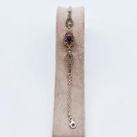 Kırmızı Mine ve Oltu Taşı işçilikli 925 Ayar Gümüş Bileklik 