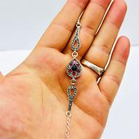 Kırmızı Mine ve Oltu Taşı işçilikli 925 Ayar Gümüş Bileklik 