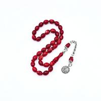 Kırmızı Renk Hareli Sıkma Ateş Kehribar Tesbih