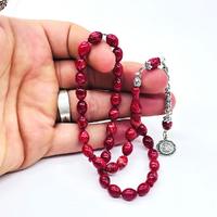 Kırmızı Renk Hareli Sıkma Ateş Kehribar Tesbih