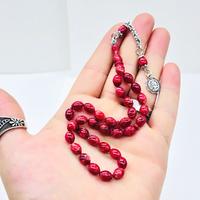 Kırmızı Renk Hareli Sıkma Ateş Kehribar Tesbih