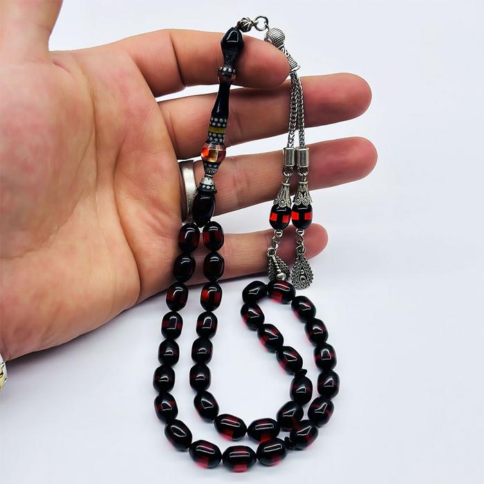 Kırmızı Sürmeli Toz Sıkma Kehribar Tesbih