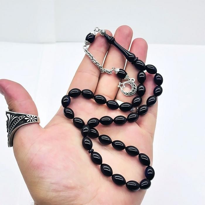 Koyu Mavi Renkte Sıkma Ateş Kehribar Tesbih