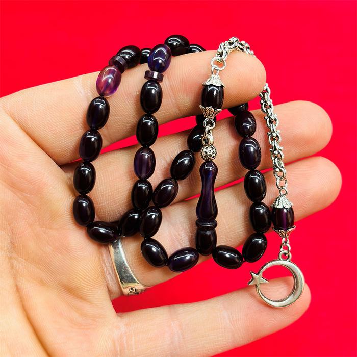 Koyu Renkli Mini Boy Sıkma Ateş Kehribar Tesbih