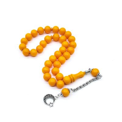 Koyu Sarı Renkte Misket Kesim Sıkma Ateş Kehribar Tesbih