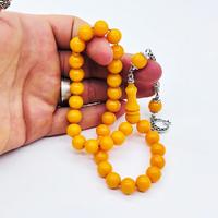 Koyu Sarı Renkte Misket Kesim Sıkma Ateş Kehribar Tesbih