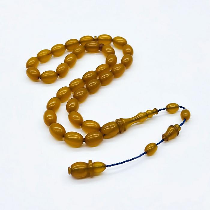 Koyu Sarı Renkte Sıkma Ateş Kehribar Tesbih