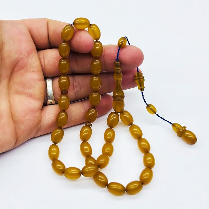 Koyu Sarı Renkte Sıkma Ateş Kehribar Tesbih