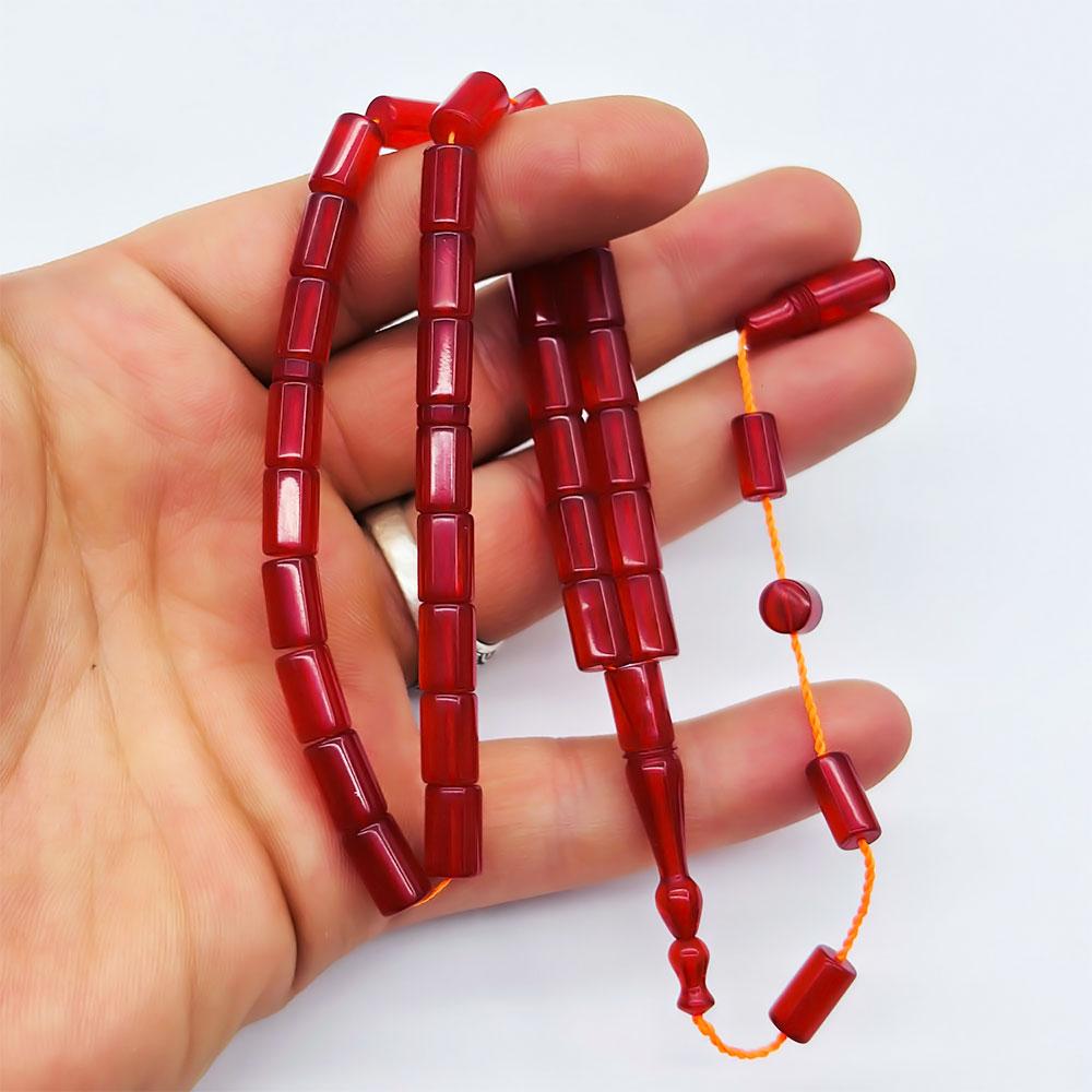 Dark Orange Renkte Pressed Fire Amber Prayer Beads