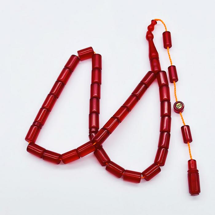 Koyu Turuncu Renkte Sıkma Ateş Kehribar Tesbih