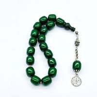 Koyu Yeşil Renkte Efe Maskot Sıkma Ateş Kehribar Tesbih