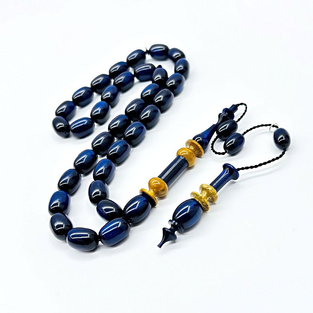 Kuka Seed Design Crafted Blue Pressed Fire Amber Prayer Beads