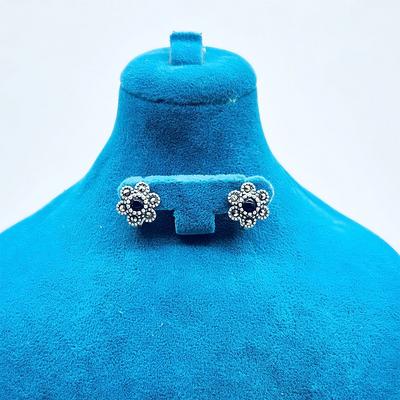 Margazit ve Oltu Taşı İşçilikli 925 Ayar Gümüş Küpe