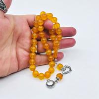 Mat Sarı Renkte Sıkma Ateş Kehribar Tesbih