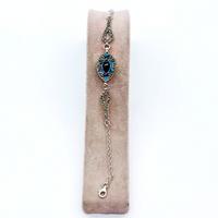 Mavi Mine ve Oltu Taşı İşçilikli 925 Ayar Gümüş Bileklik