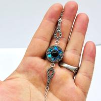 Mavi Mine ve Oltu Taşı İşçilikli 925 Ayar Gümüş Bileklik 