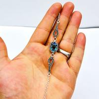 Mavi Mine ve Oltu Taşı İşçilikli 925 Ayar Gümüş Bileklik