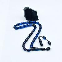 Mavi Renkte Hareli Sıkma Ateş Kehribar Tesbih