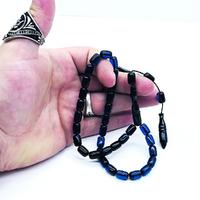 Mavi Renkte Hareli Sıkma Ateş Kehribar Tesbih
