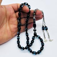 Mavi Renkte Sürmeli Toz Sıkma Kehribar Tesbih