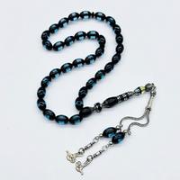 Mavi Renkte Sürmeli Toz Sıkma Kehribar Tesbih