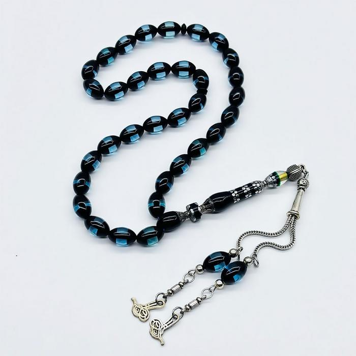 Mavi Renkte Sürmeli Toz Sıkma Kehribar Tesbih
