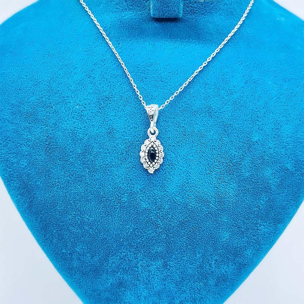 Marquise Mini Size Zircon & Oltu Stone Crafted 925 K Silver Necklace