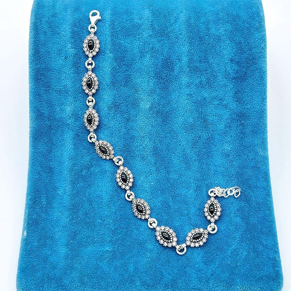 Marquise Zircon Oltu Stone & 925 K Silver Bracelet