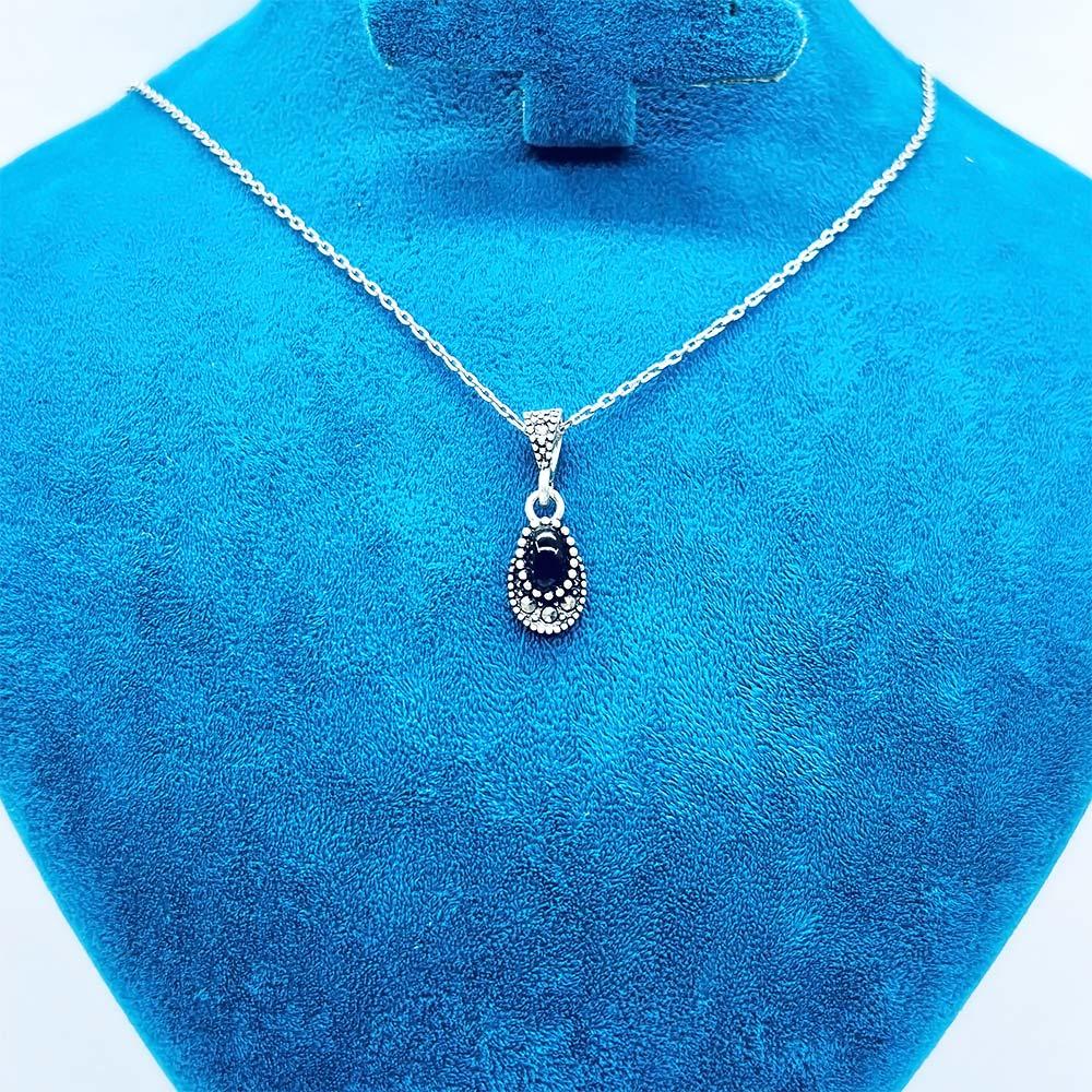 Mini Size Margazit & Oltu Stone Crafted 925 K Silver Necklace