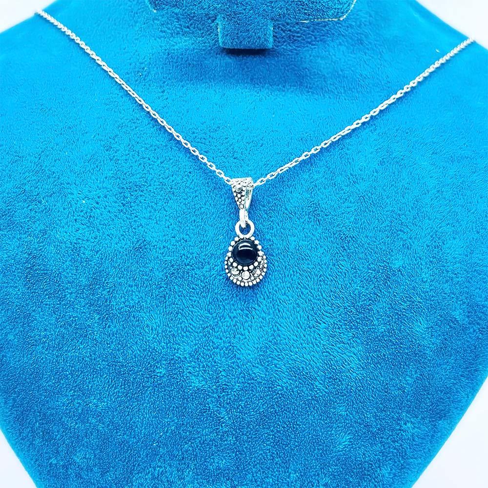 Mini Size Margazit & Oltu Stone Crafted 925 K Silver Necklace