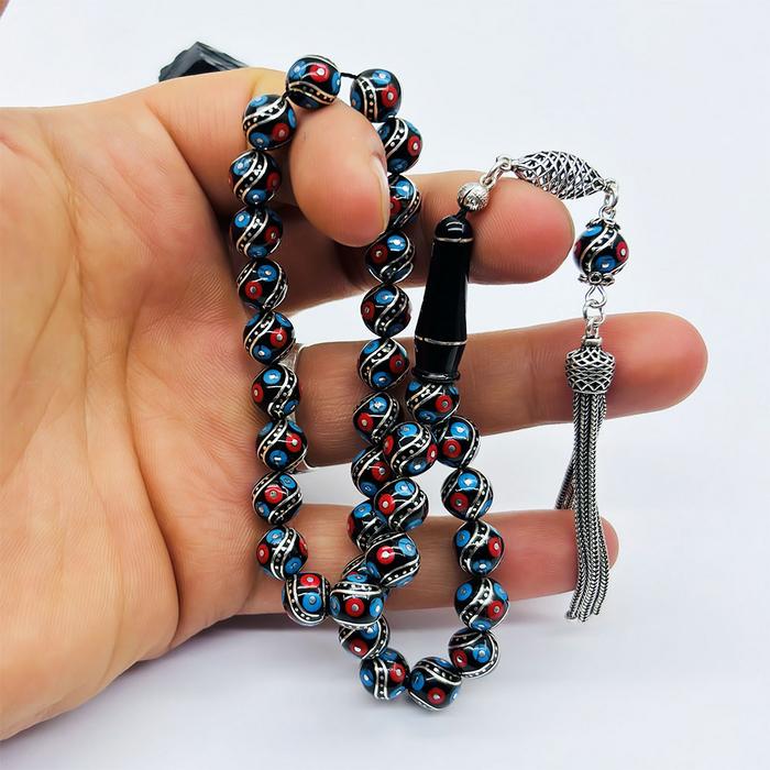 Misket Kesim Çeşmi Bülbül İşlemeli Erzurum Oltu Taşı Tesbih