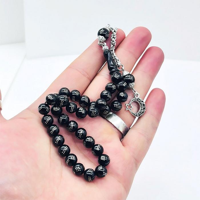 Misket Kesim Gümüş İşlemeli Gürcistan Oltu Taşı Tesbih