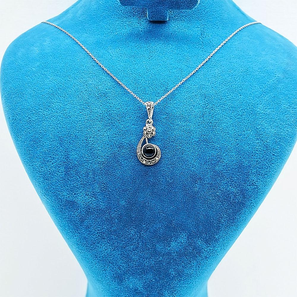 Müzik Notası Oltu Stone Crafted 925 K Silver Necklace
