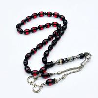 Nakkaş İmameli Kırmızı Sürmeli Sıkma Toz Kehribar Tesbih