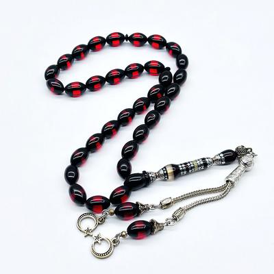 Nakkaş İmameli Kırmızı Sürmeli Sıkma Toz Kehribar Tesbih