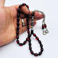 Nakkaş İmameli Kırmızı Sürmeli Sıkma Toz Kehribar Tesbih