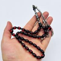 Nakkaş İmameli Kırmızı Sürmeli Sıkma Toz Kehribar Tesbih