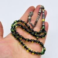 Nakkaş İmameli Yeşil Sürmeli Toz Sıkma Kehribar Tesbih