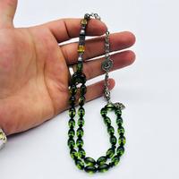 Nakkaş İmameli Yeşil Sürmeli Toz Sıkma Kehribar Tesbih